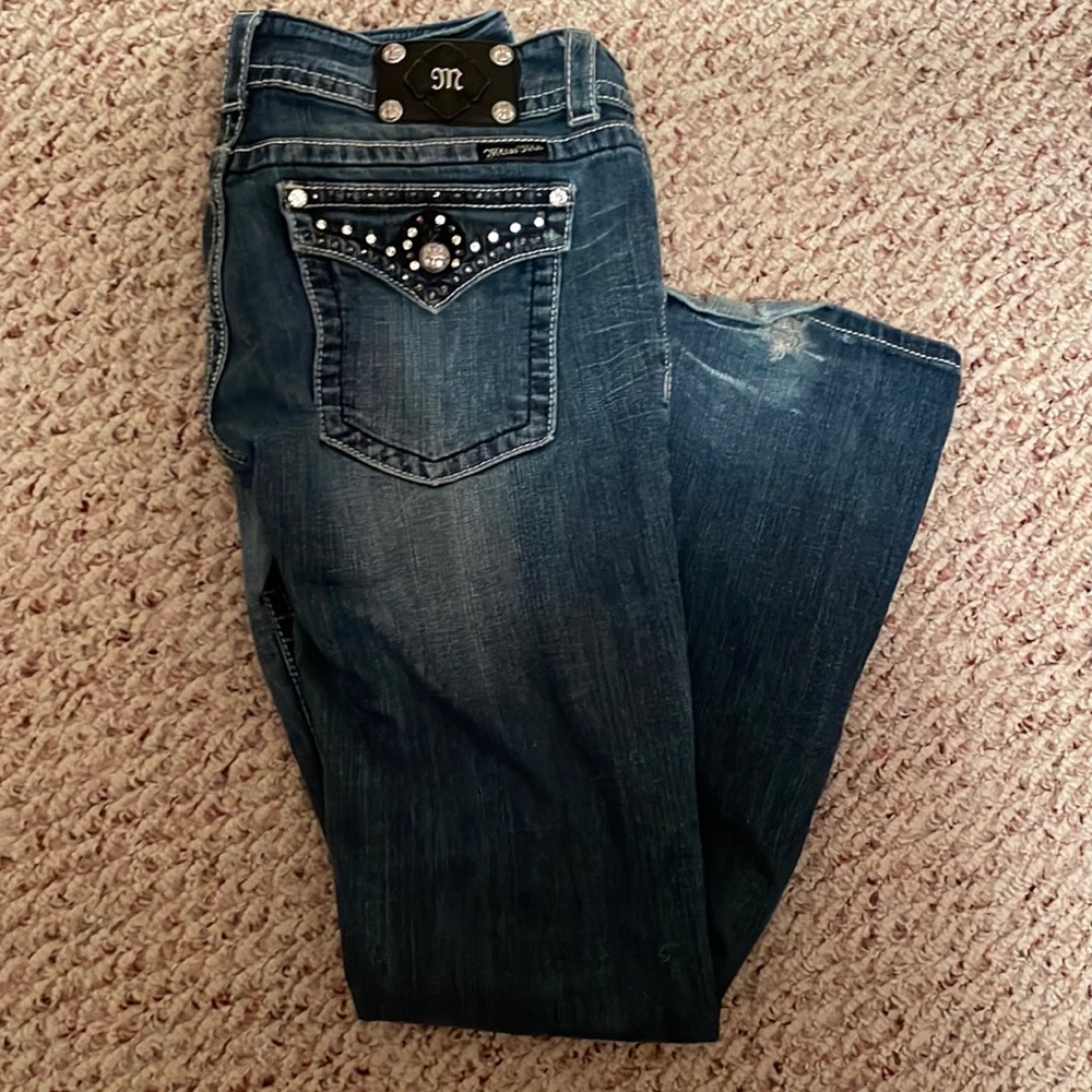 Miss Me Boot Cut Embellished Distressed Jeans Size 32